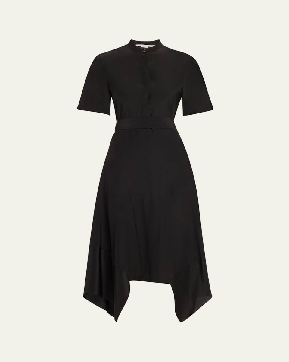 Silk Crepe De Chine Midi Dress with Tie Belt